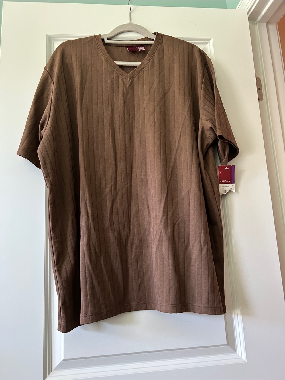 Merona Men's Brown Ribbed V-Neck Short Sleeve Tee - Warm Brown